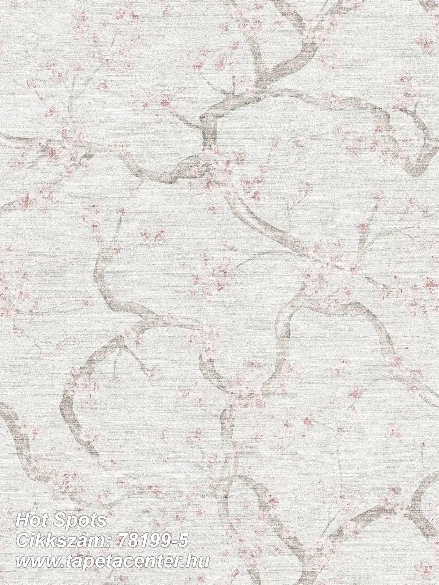 Természeti mintás,virágmintás,pink-rózsaszín,szürke,súrolható,vlies tapéta 